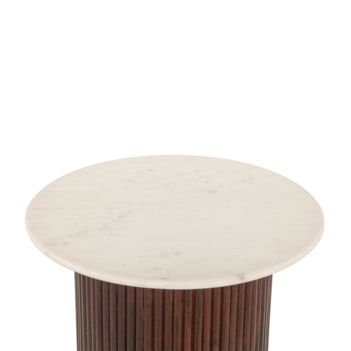Positano 22" Mango Wood and White Marble Side Table - World Interiors