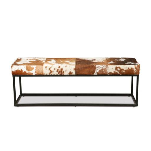 Melbourne 54" Iron and Brown Cowhide Leather Bench - World Interiors