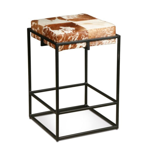 Melbourne Iron and Brown Cowhide Leather Counter Stool - World Interiors