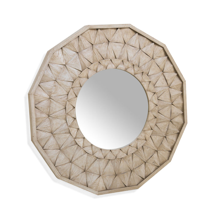 Palm Desert Vintage White Geometric Carved Mirror - World Interiors