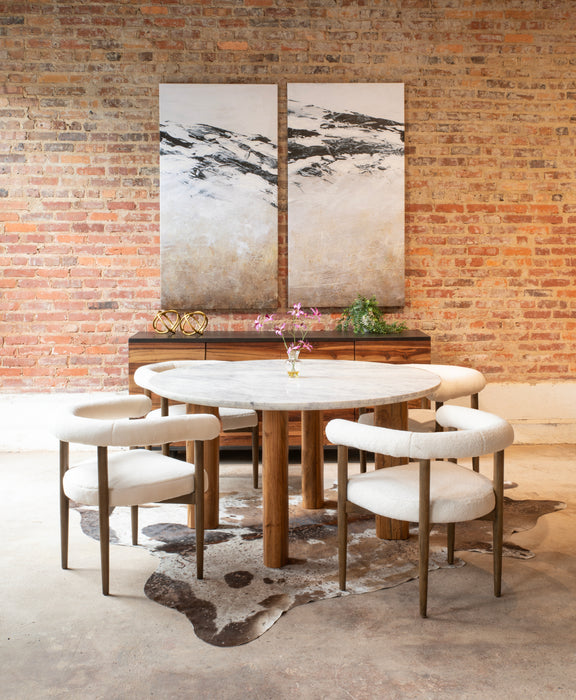 Madrid Marble Round Dining Table with Reclaimed Teak Legs - World Interiors