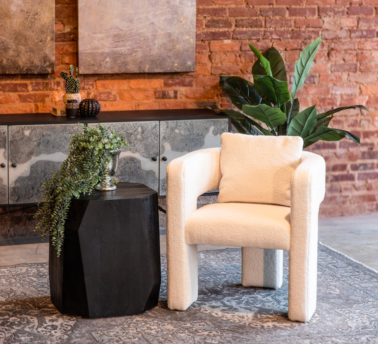 Helena Geometric Wooden Side Table in Distressed Black - World Interiors