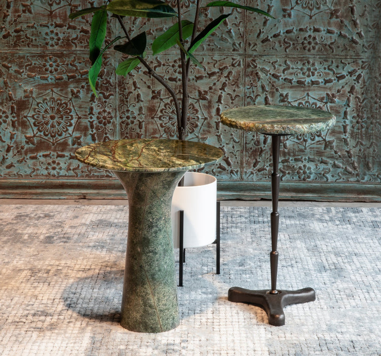 Harbor 18" Tall Side Table in Green Bidasar Marble - World Interiors