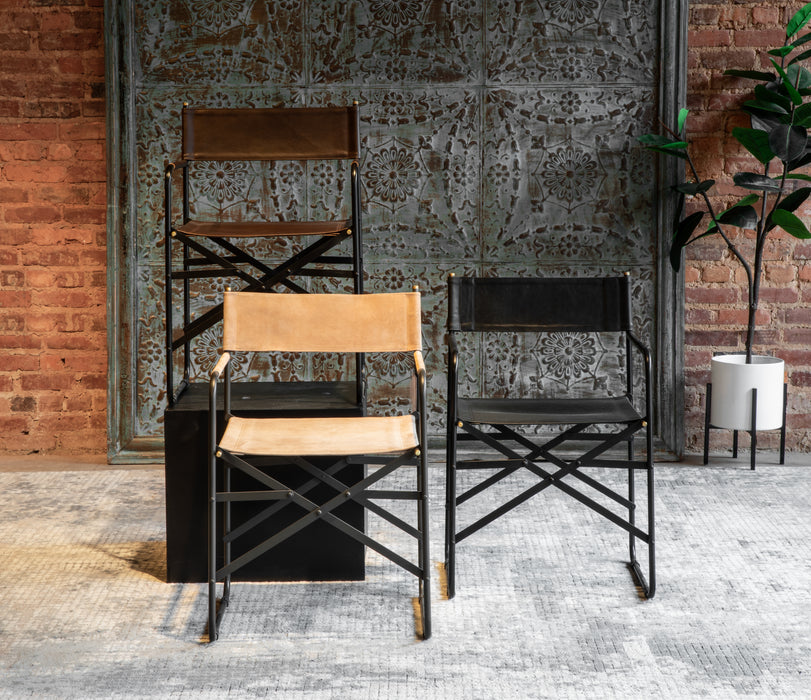 Lund Buffalo Leather and Iron Director Dining Chair in Black - World Interiors