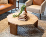 Harbor 40" Octagonal Travertine Stone Coffee Table in Walnut - World Interiors