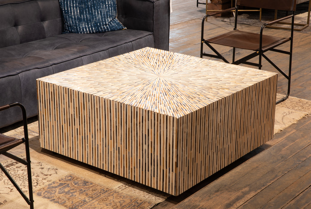 Alexandria 40" Modern Coffee Table with Bone and Horn Inlay - World Interiors