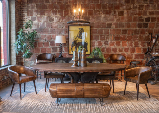 Brisbane Mid - Century Bench in Antique Whiskey Leather - World Interiors