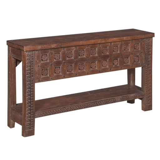 64" Solid Wood Console Table | Hand Carved Reclaimed Wood