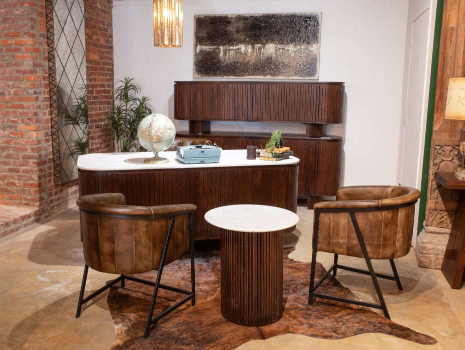 Athens 72" Aged Mahogany Office Desk with Travertine Top - World Interiors