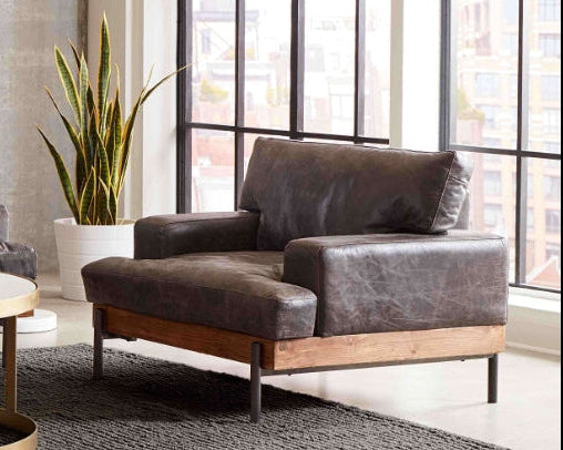 Chiavari Distressed Ebony Leather Armchair - World Interiors