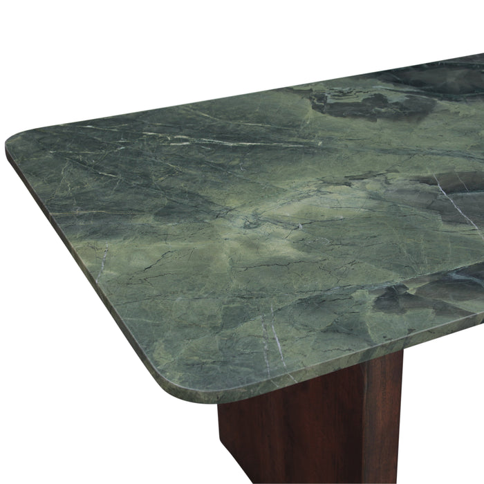 Notion 82" Dining Table in Green Marble with a Dark Mango Base