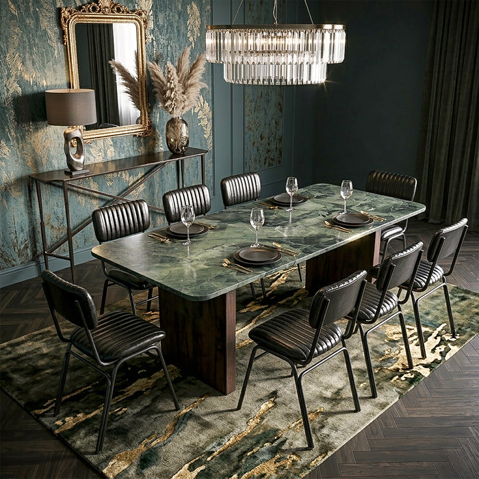 Notion 82" Dining Table in Green Marble with a Dark Mango Base