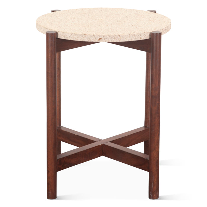 Notion 18" Side Table with Beige Marble in Walnut - World Interiors