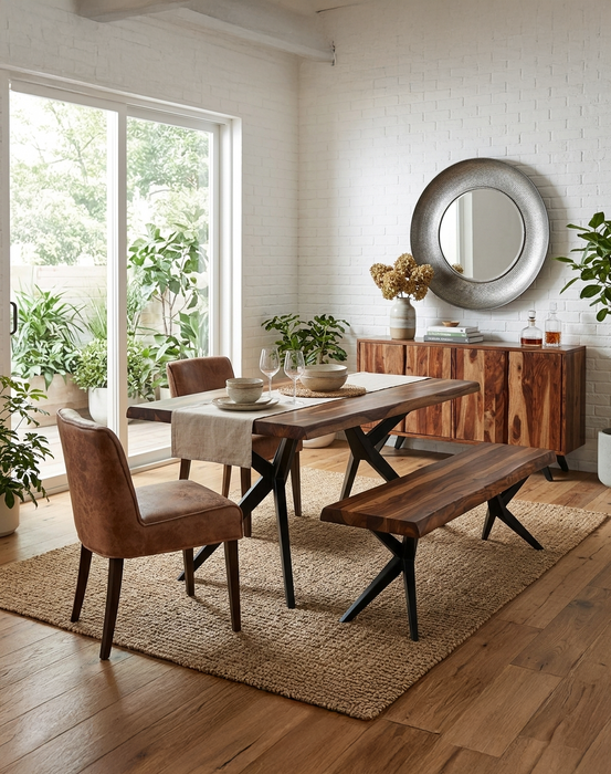 Rosewood 72" Live Edge Dining Table in Natural Sheesham - World Interiors