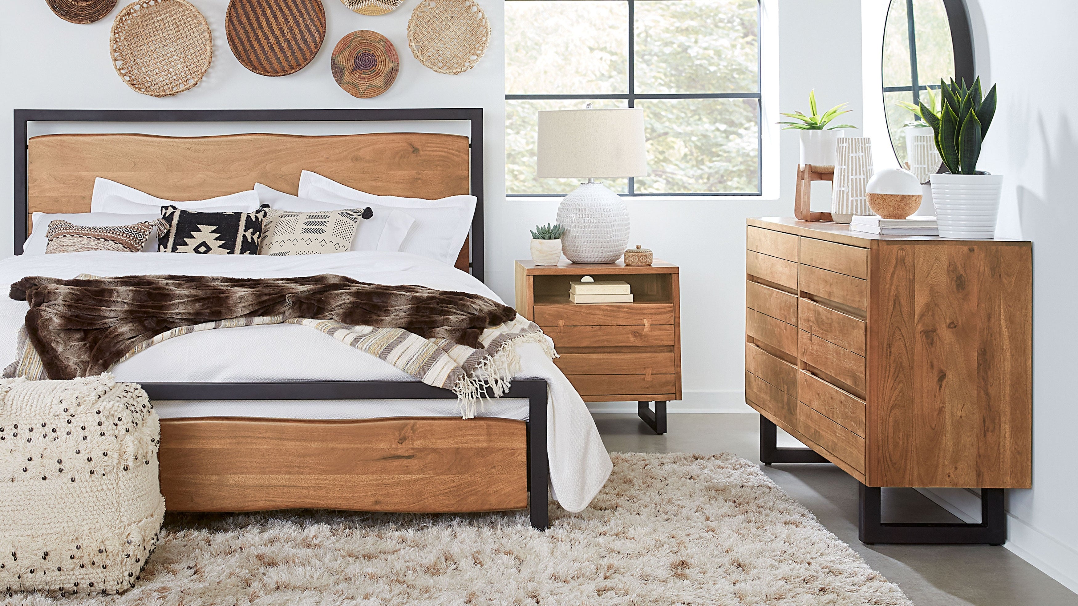 World Interiors Live Edge Smoked Acacia Bedroom Collection