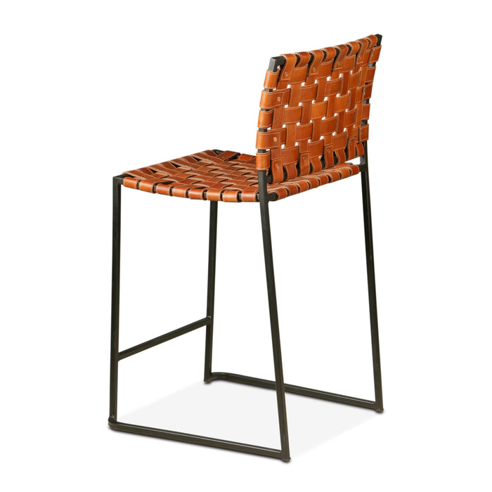 San Antonio Cognac Leather and Iron Counter Chair - World Interiors