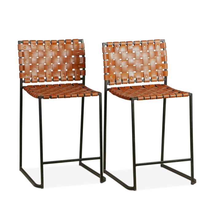 San Antonio Cognac Leather and Iron Counter Chair - World Interiors