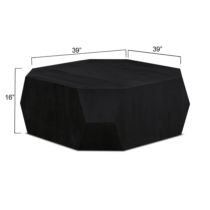 Helena Geometric Wooden Coffee Table in Distressed Black - World Interiors