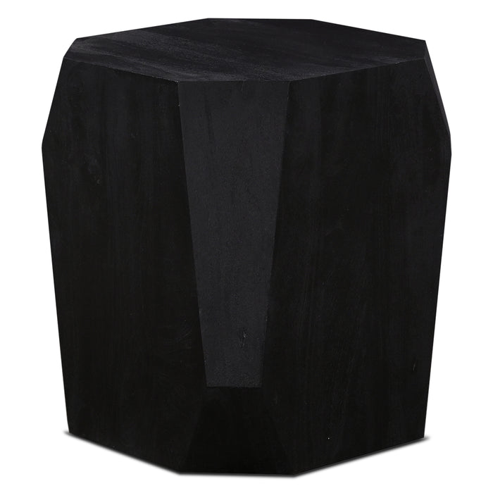 Helena Geometric Wooden Side Table in Distressed Black - World Interiors