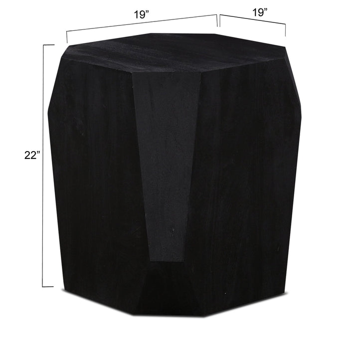 Helena Geometric Wooden Side Table in Distressed Black - World Interiors