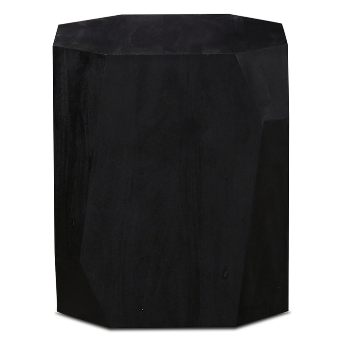 Helena Geometric Wooden Side Table in Distressed Black - World Interiors