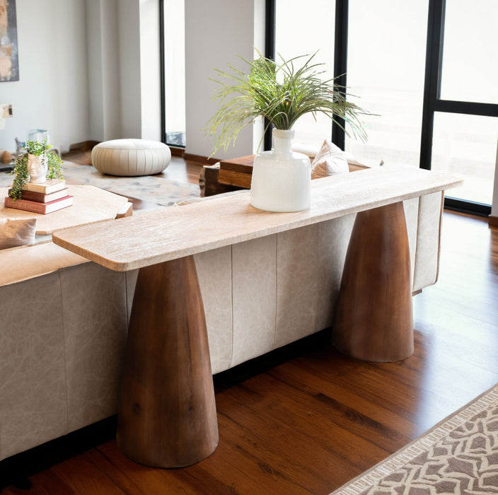 Harbor 72" Travertine Stone Console Table in Walnut - World Interiors