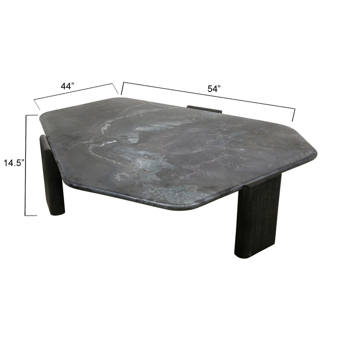 Harbor 54" Hexagonal Lava Marble Coffee Table in Dark Walnut - World Interiors