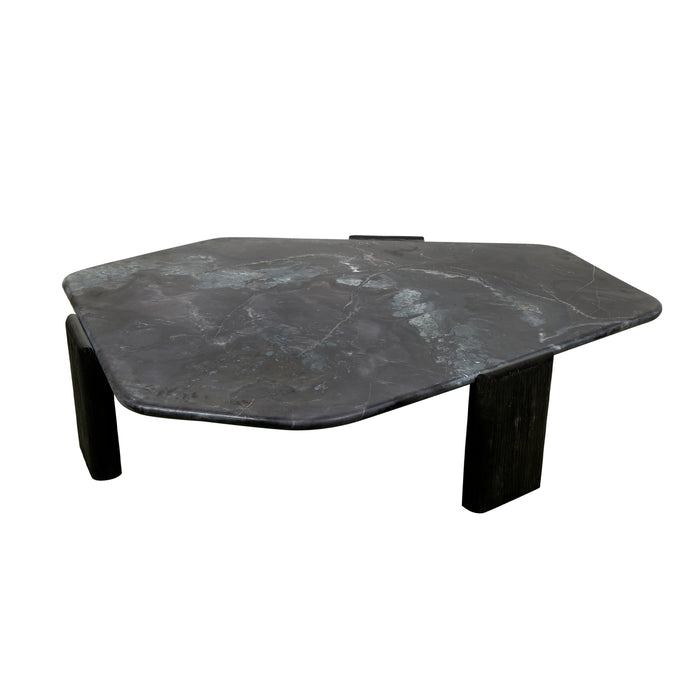 Harbor Hexagonal 54" Lava Marble and Mango Wood Coffee Table in Dark Walnut Finish - World Interiors