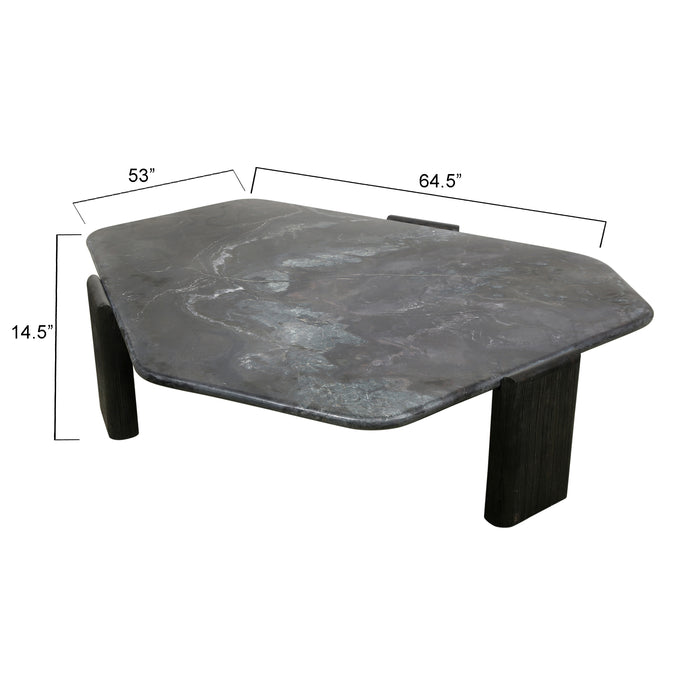 Harbor 64" Hexagonal Lava Marble Coffee Table in Dark Walnut - World Interiors