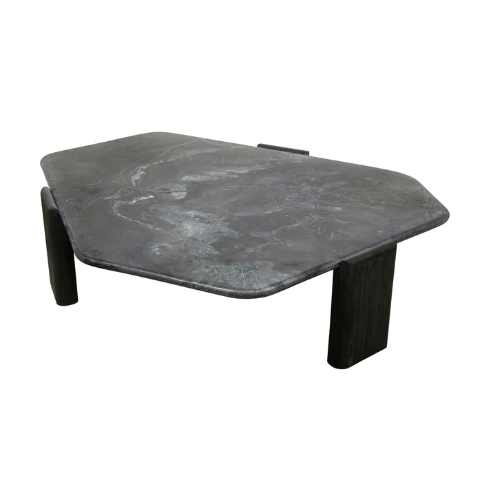 Harbor Hexagonal 64" Lava Marble and Mango Wood Coffee Table in Dark Walnut - World Interiors