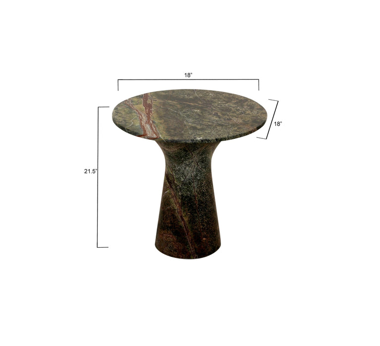 Harbor 18" Tall Side Table in Green Bidasar Marble - World Interiors