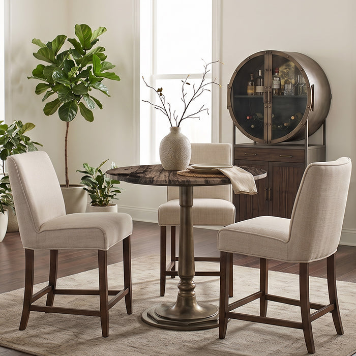 Melbourne 36" Gathering Table with Cappuccino Marble and Antique Gold Hexagon Base