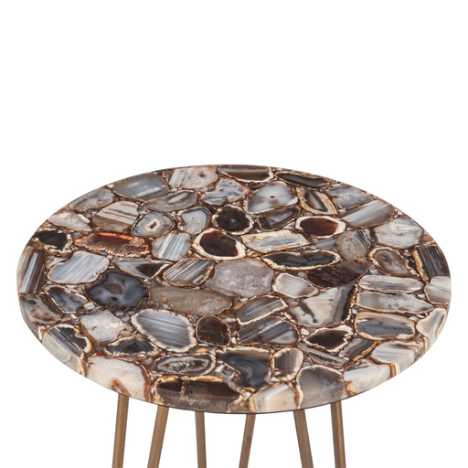 Mumbai Modern Stone and Iron Side Table - World Interiors