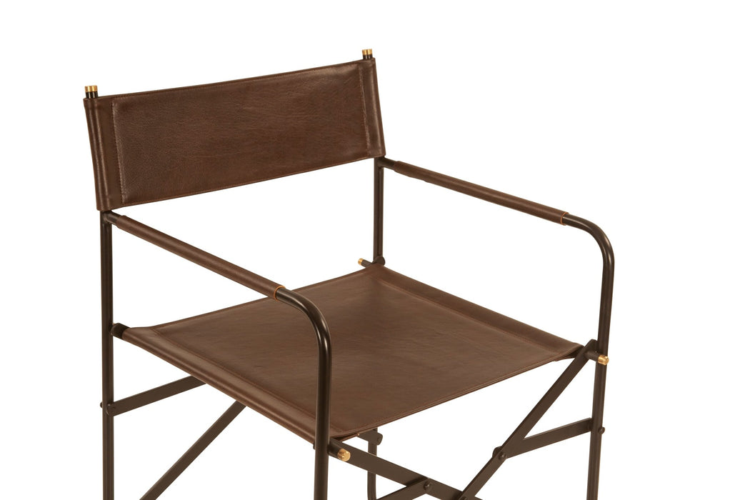 Lund Buffalo Leather and Iron Director Dining Chair in Brown - World Interiors