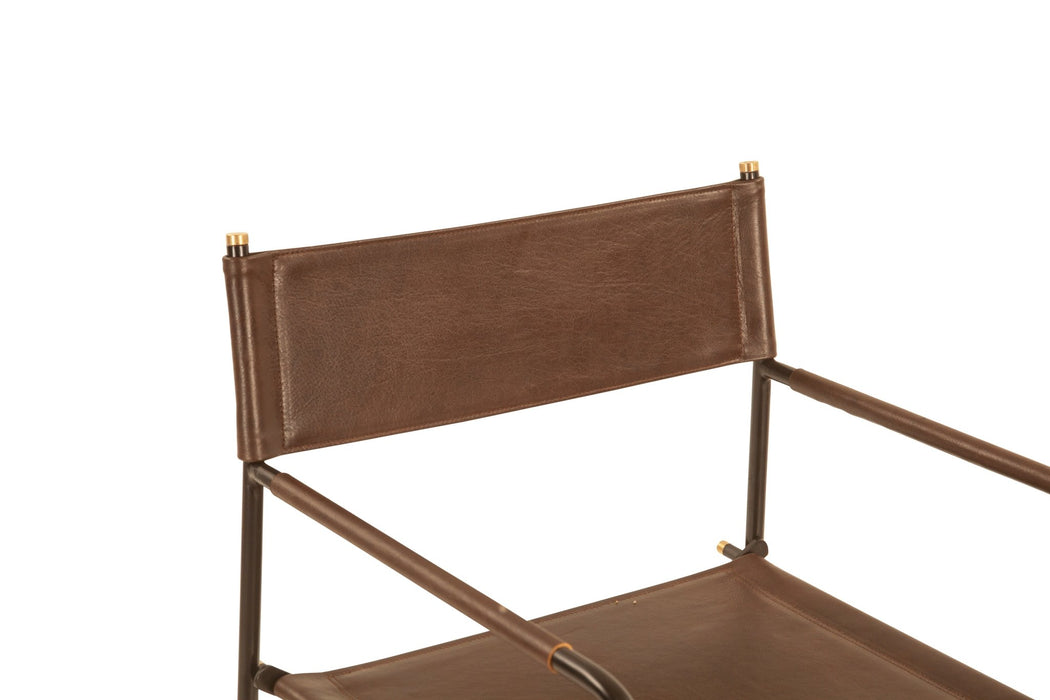 Lund Buffalo Leather and Iron Director Dining Chair in Brown - World Interiors