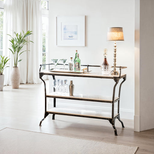 Calloway 50" White Marble Industrial Console Table - World Interiors