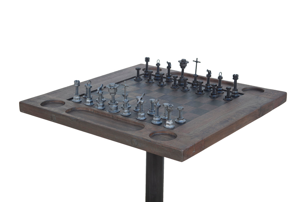 Rustic Revival Industrial Teak Wood Chess Set