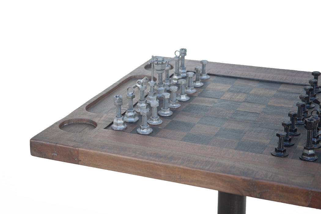 Rustic Revival Industrial Teak Wood Chess Set