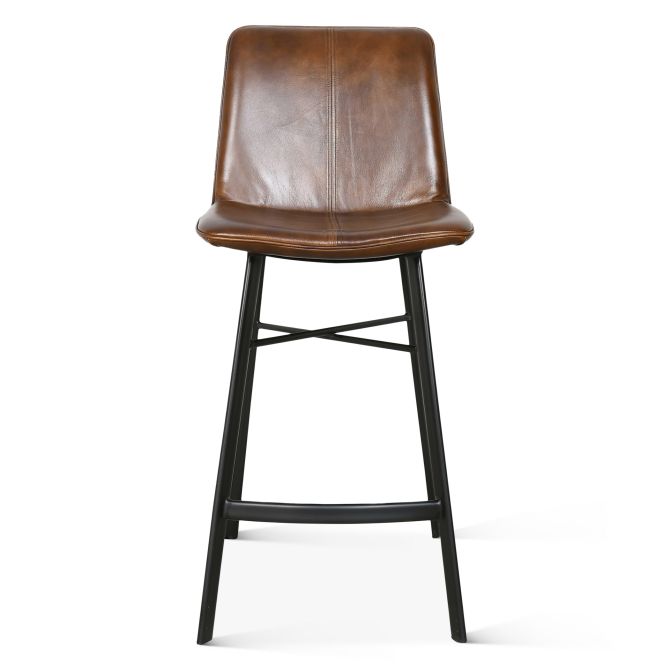 Brisben Modern Leather Counter Chair in Chestnut Leather - World Interiors