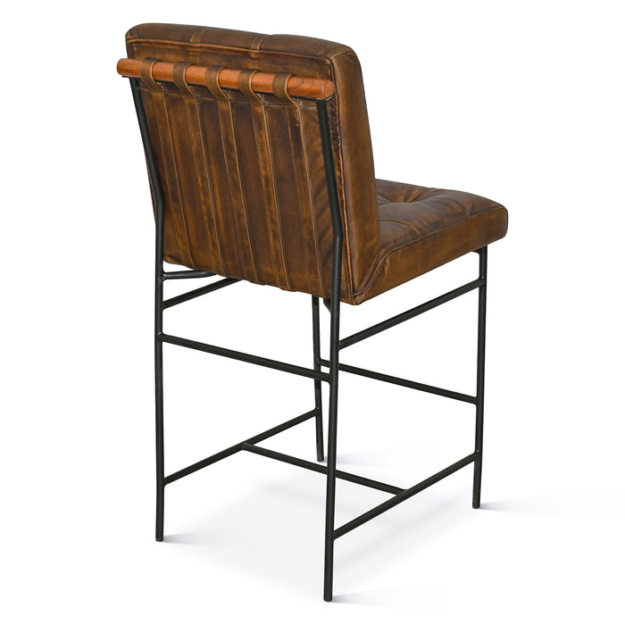 Brisben 19" Stockton Leather Counter Chair in Antique Whiskey - World Interiors