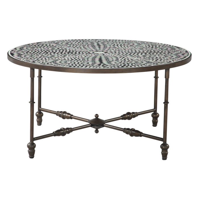 Ozark 40" Coffee Table with Floral Horn Inlay and Iron - World Interiors