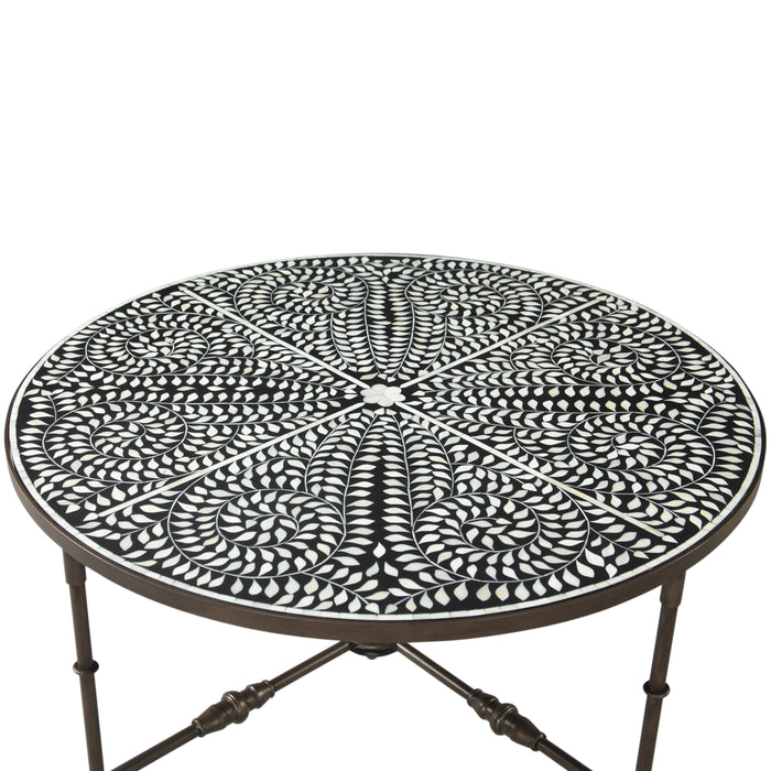 Ozark 40" Coffee Table with Floral Horn Inlay and Iron - World Interiors