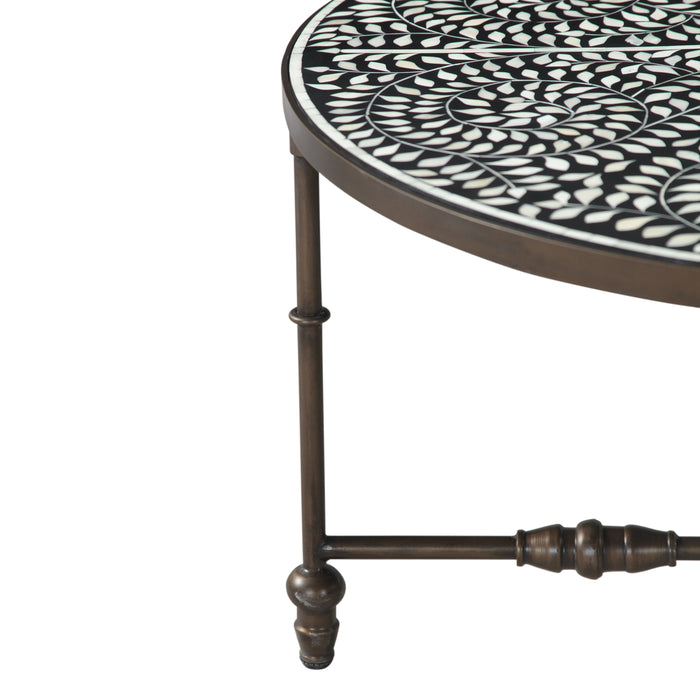 Ozark 40" Coffee Table with Floral Horn Inlay and Iron - World Interiors