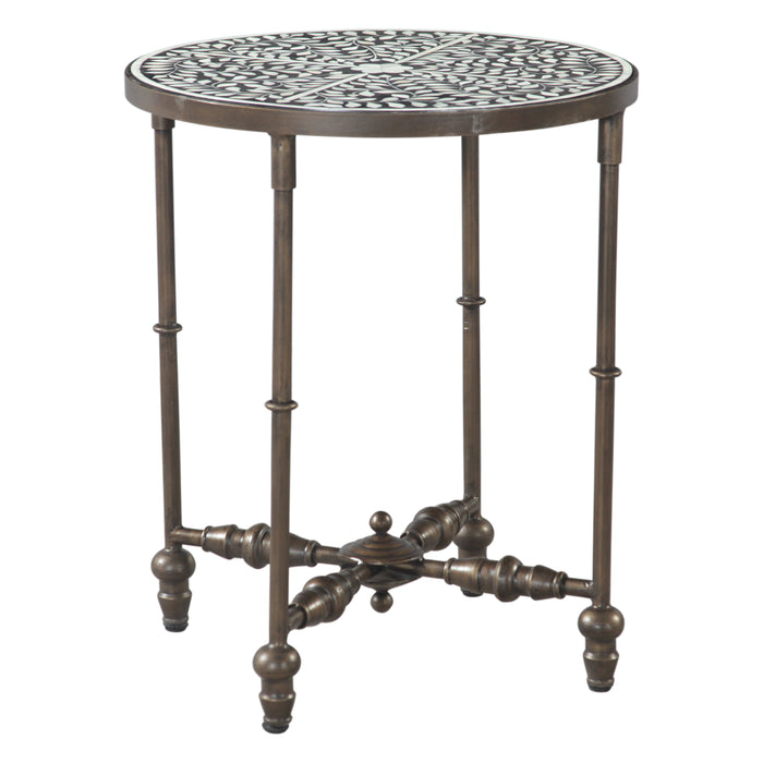 Ozark 20" Side Table with Floral Horn Inlay and Iron - World Interiors