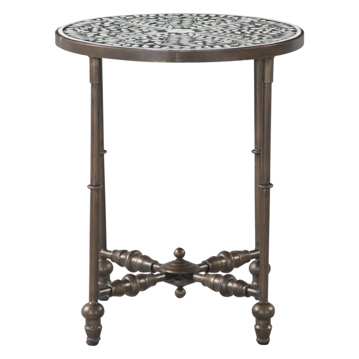 Ozark 20" Side Table with Floral Horn Inlay and Iron - World Interiors