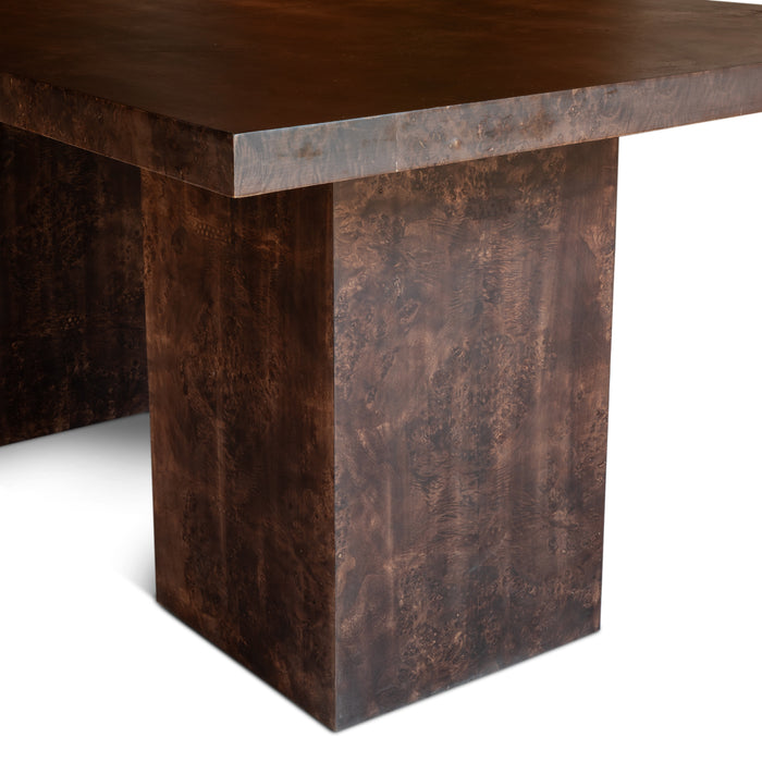 Milan 79" Burl Dining Table in Aged Mahogany - World Interiors