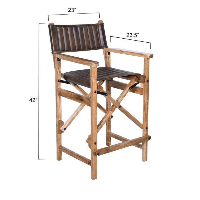 Galway Folding Bar Chair in Antique Whiskey Leather - World Interiors