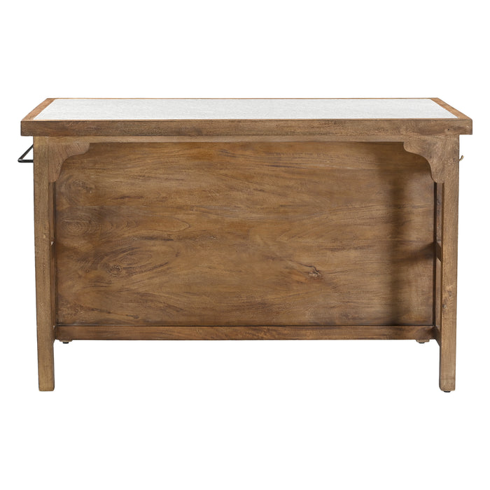 Delmar 58" Kitchen Island Table with White Marble Top and Natural Mango Base