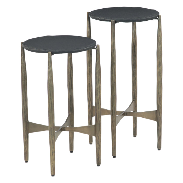 Odessa 16" Black Marble Nesting Side Tables - World Interiors