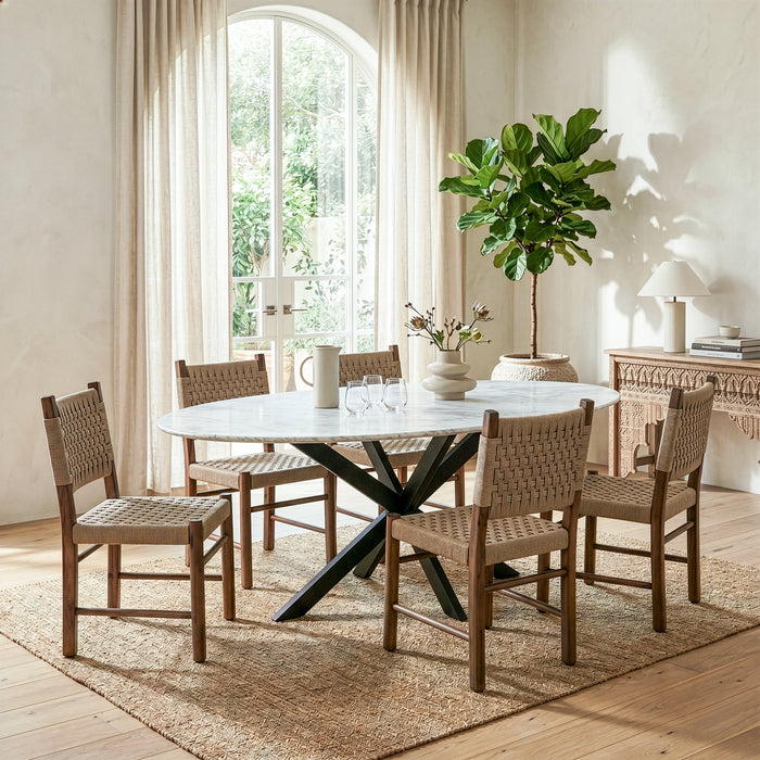Pasadena 70" Iron and White Marble Oval Dining Table - World Interiors